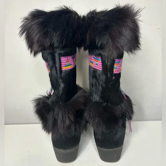 Tecnica Women's Italian Apres Skandia Cowhide Fur Boots Black Embroidered SZ 40