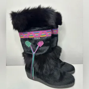 Tecnica Women's Italian Apres Skandia Cowhide Fur Boots Black Embroidered SZ 40