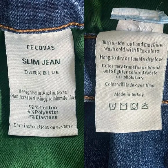 Tecovas Men Size 34 x 30 Slim Stretch Jean Dark Blue Straight Leg Texas Western