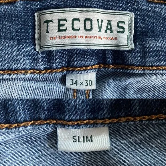 Tecovas Men Size 34 x 30 Slim Stretch Jean Dark Blue Straight Leg Texas Western