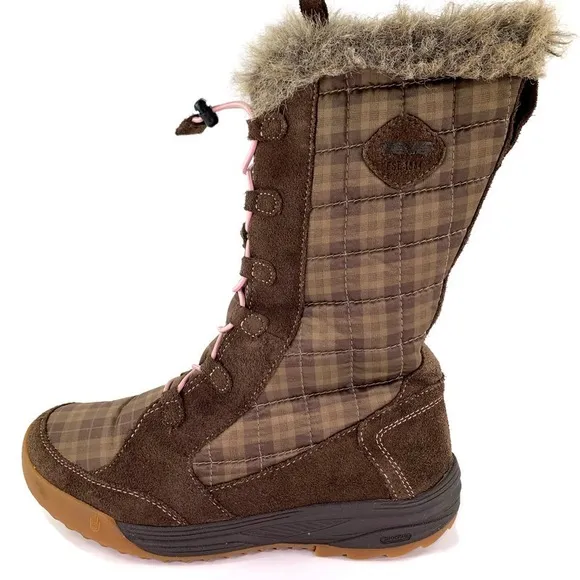 Teva Faux Fur Plaid Lace Up Boots Size 4 US