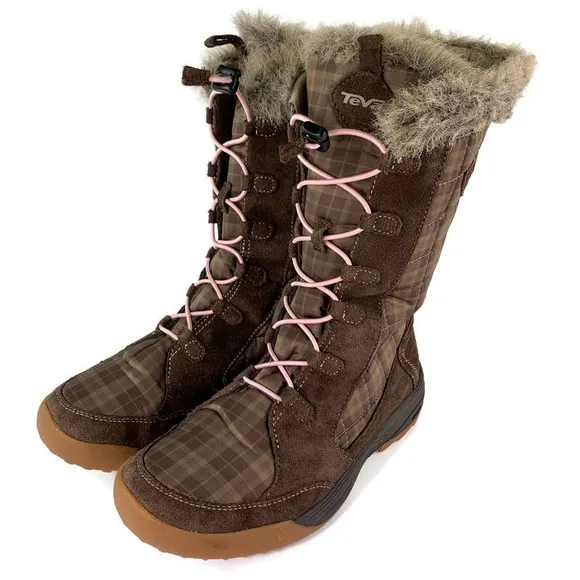 Teva Faux Fur Plaid Lace Up Boots Size 4 US