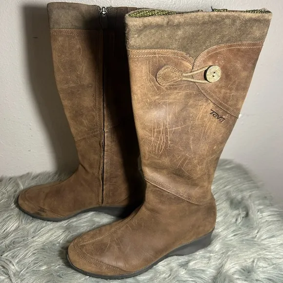 Teva Jade Cove Insulated Knee High Low Wedge Brown Boots Size 7.5