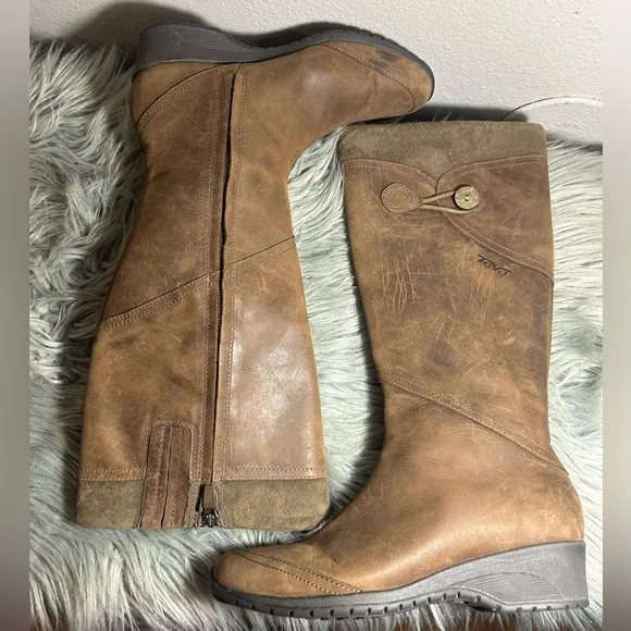Teva Jade Cove Insulated Knee High Low Wedge Brown Boots Size 7.5