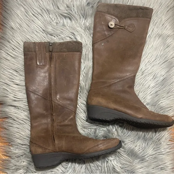 Teva Jade Cove Insulated Knee High Low Wedge Brown Boots Size 7.5
