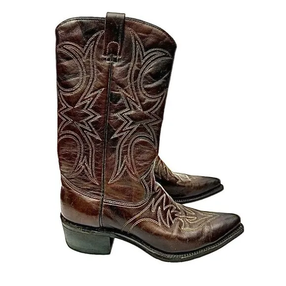 TEXAS Brand Cowboy Boots Brown Leather Men’s Size 8.5 D Made in USA Pre-Owned