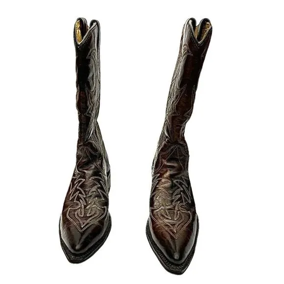 TEXAS Brand Cowboy Boots Brown Leather Men’s Size 8.5 D Made in USA Pre-Owned