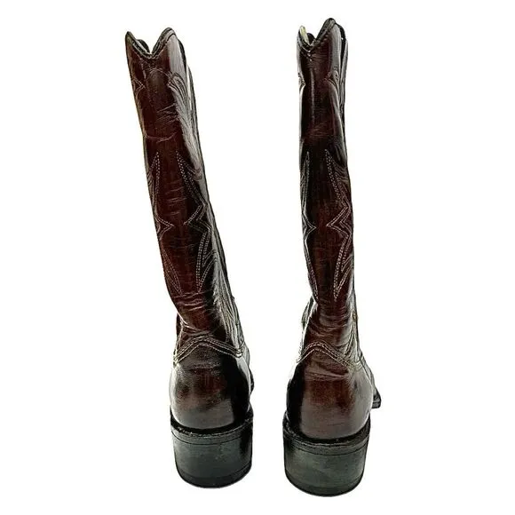 TEXAS Brand Cowboy Boots Brown Leather Men’s Size 8.5 D Made in USA Pre-Owned
