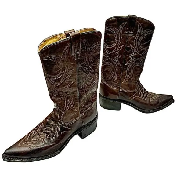 TEXAS Brand Cowboy Boots Brown Leather Men’s Size 8.5 D Made in USA Pre-Owned