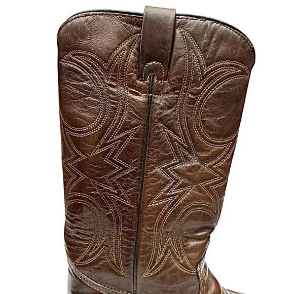 TEXAS Brand Cowboy Boots Brown Leather Men’s Size 8.5 D Made in USA Pre-Owned