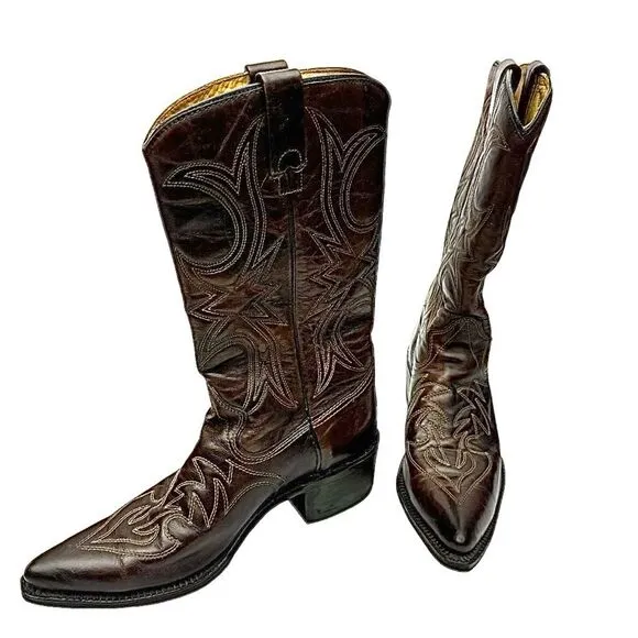 TEXAS Brand Cowboy Boots Brown Leather Men’s Size 8.5 D Made in USA Pre-Owned
