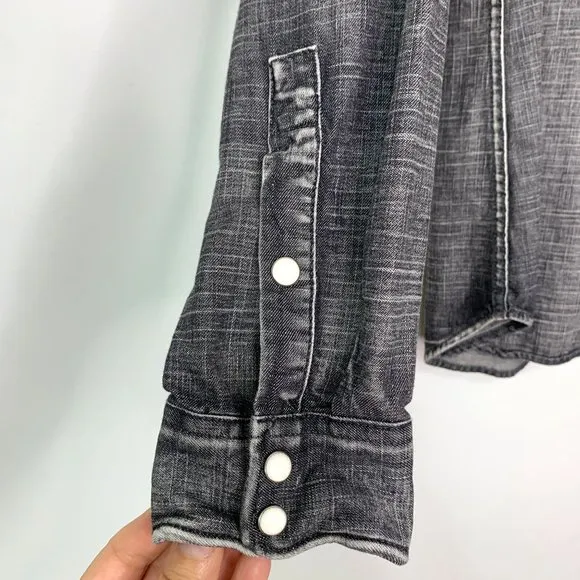 THE KOOPLES Faded Grey Denim Shirt With Western Details Sz L