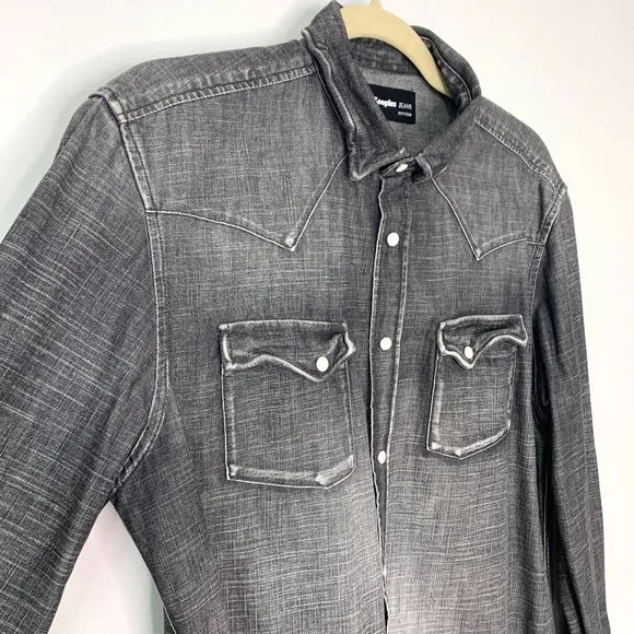 THE KOOPLES Faded Grey Denim Shirt With Western Details Sz L