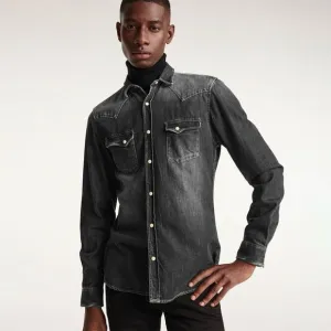 THE KOOPLES Faded Grey Denim Shirt With Western Details Sz L