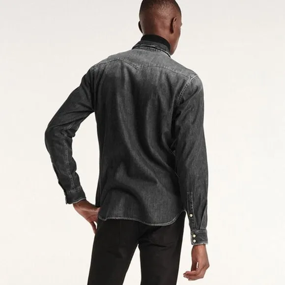 THE KOOPLES Faded Grey Denim Shirt With Western Details Sz L