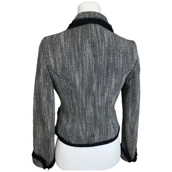 The Limited Cropped Tweed Black and White Faux Fur Office Casual jacket Sz XS