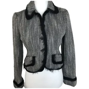 The Limited Cropped Tweed Black and White Faux Fur Office Casual jacket Sz XS