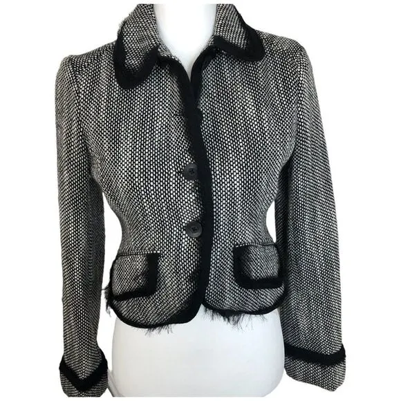 The Limited Cropped Tweed Black and White Faux Fur Office Casual jacket Sz XS