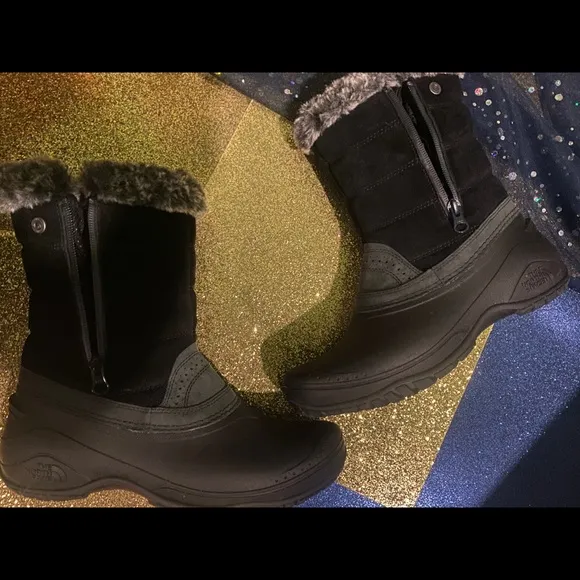 THE NORTH FACE BLACK GREY SUEDE SNOW FUAX FUR SNOW Boots GORG COZY LUX