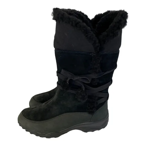 The North Face Black Suede Leather Boots, Insulated Winter Tall Boots Fold Over