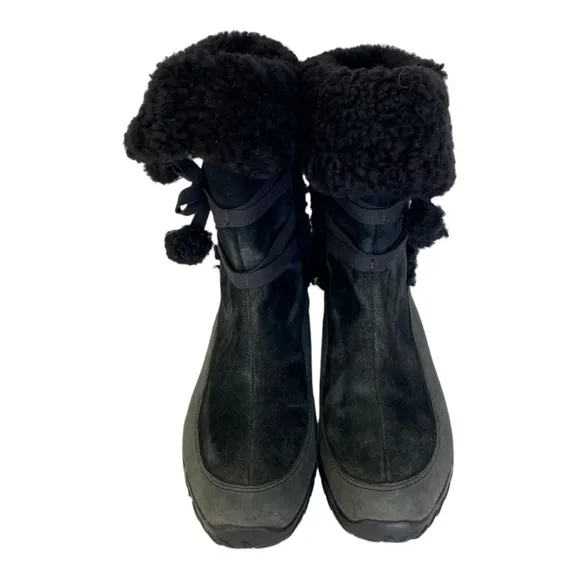 The North Face Black Suede Leather Boots, Insulated Winter Tall Boots Fold Over