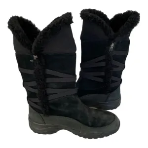 The North Face Black Suede Leather Boots, Insulated Winter Tall Boots Fold Over