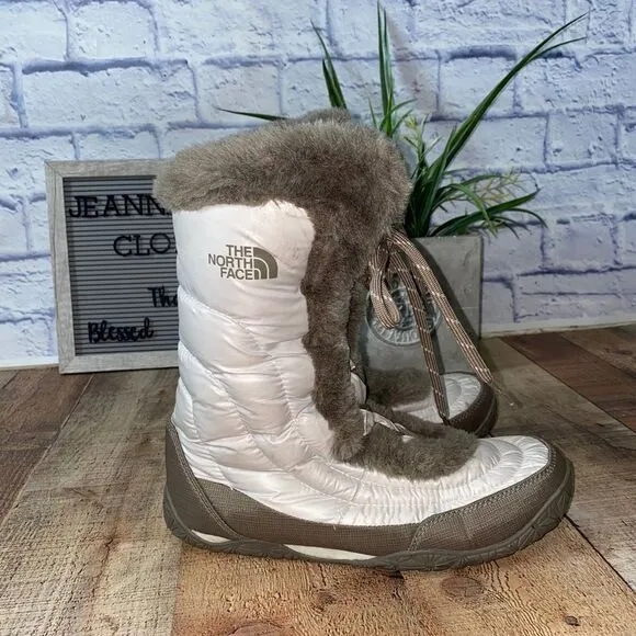 THE NORTH FACE Icepick Nuptse white goose down white winter boots size 10