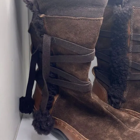 The North Face Isabel I Winter Boots Women's Size 10 Brown Leather Side Zip