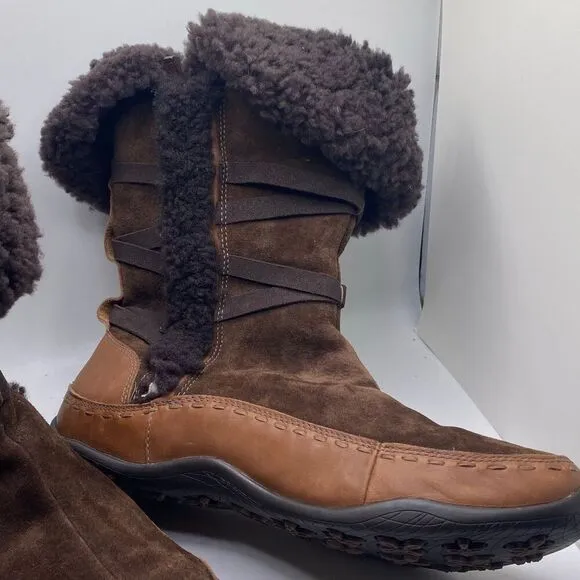 The North Face Isabel I Winter Boots Women's Size 10 Brown Leather Side Zip