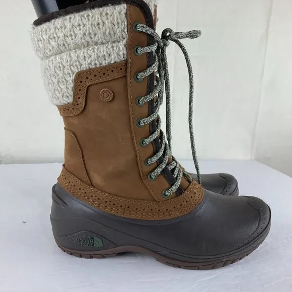 The North Face Shellista Womens Sz 6 Brown Leather Insulated Winter Snow Boots