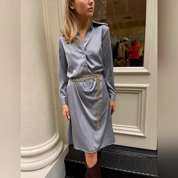 The Silky Chain Shirtdress Dusty Blue