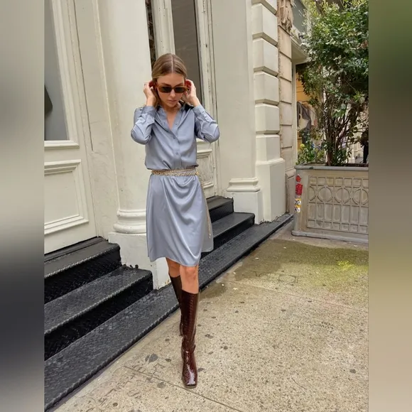 The Silky Chain Shirtdress Dusty Blue