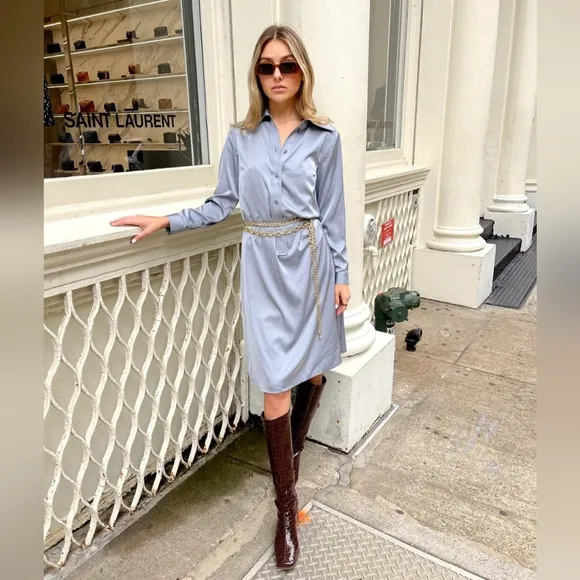 The Silky Chain Shirtdress Dusty Blue