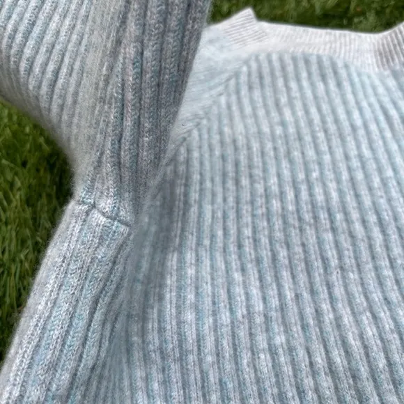 Theory Boxy Oversized Ribbed Pullover Sweater Soft Cashmere Light Blue Size P