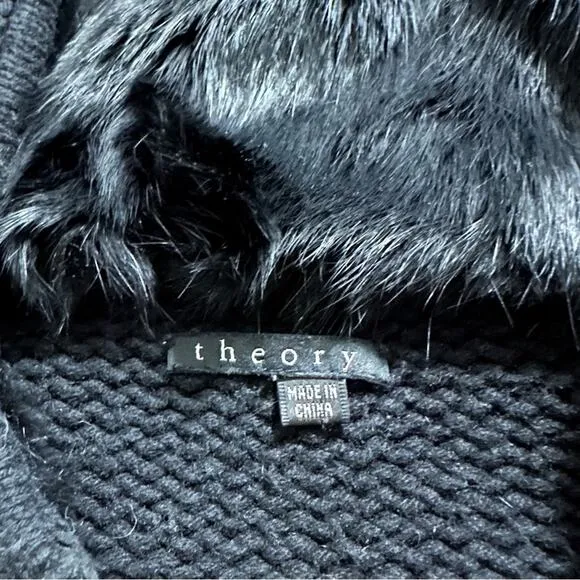 Theory Wool Cashmere Rabbit Fur Black Knit Toggle Front Sweater‎ Cardigan Sz XS