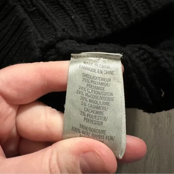 Theory Wool Cashmere Rabbit Fur Black Knit Toggle Front Sweater‎ Cardigan Sz XS