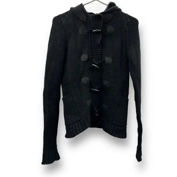 Theory Wool Cashmere Rabbit Fur Black Knit Toggle Front Sweater‎ Cardigan Sz XS