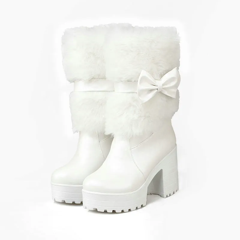 Thick Heel Snow Sweet Bow Boots