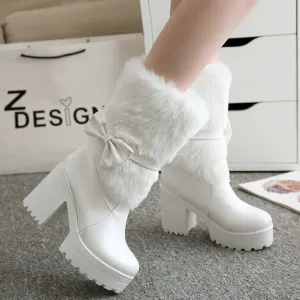Thick Heel Snow Sweet Bow Boots