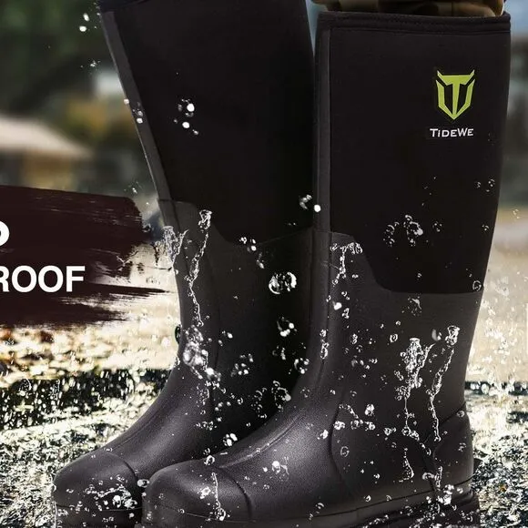 TIDEWE Rubber Boots for Men Waterproof Rain Boots Steel Shank Size 10,Black,NWOT