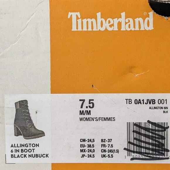 Timberland Allington Heeled Ankle Boots, Black Nubuck Leather, Women's 7.5 M