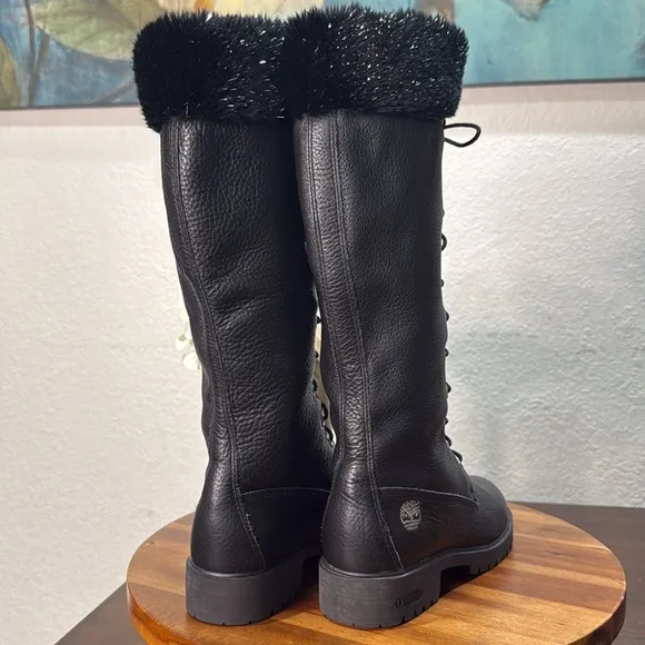 Timberland black knee boots Rare special edition Snowflake glittery fur Size 7.5