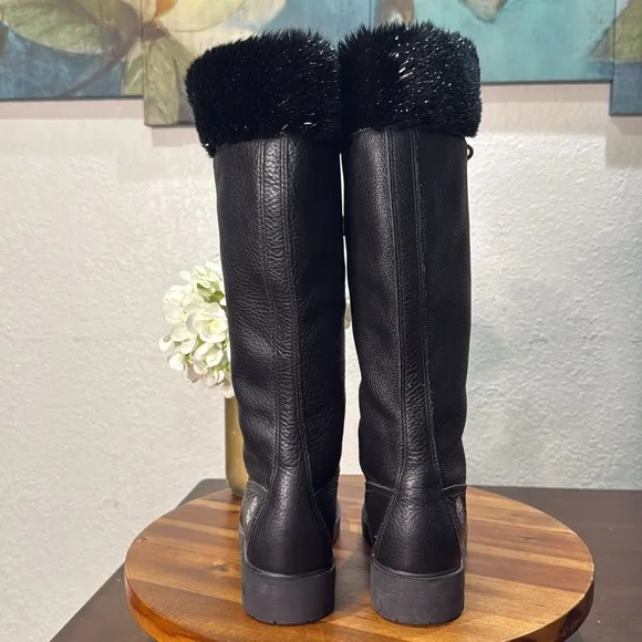 Timberland black knee boots Rare special edition Snowflake glittery fur Size 7.5
