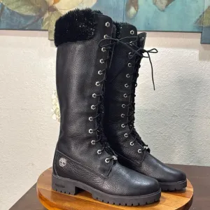 Timberland black knee boots Rare special edition Snowflake glittery fur Size 7.5