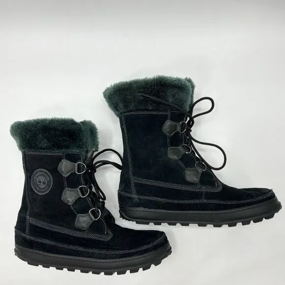 Timberland Black Suede Mukluk Winter Lace Up Boots Women’s 11 / 11.5
