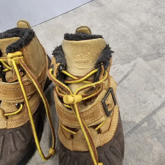 TIMBERLAND Boots Mallard Mid Bungee, Buckle Strap, Tan Brown Size 8 Toddler VGUC