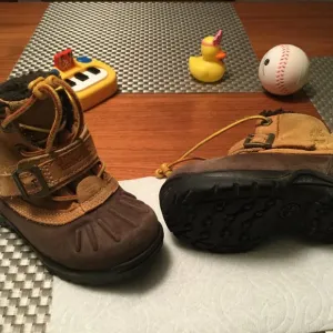TIMBERLAND Boots Mallard Mid Bungee, Buckle Strap, Tan Brown Size 8 Toddler VGUC
