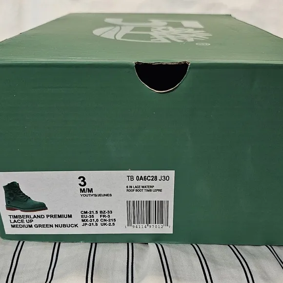 Timberland Boots Premium 6&quot; Waterproof Insulated Med Green Nubuck Kid's Size 3