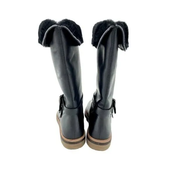 TIMBERLAND Boots RILEY FLAIR Pull On Fur Lining Black Leather Sz 7 NEW
