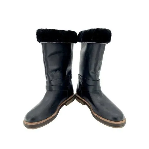 TIMBERLAND Boots RILEY FLAIR Pull On Fur Lining Black Leather Sz 7 NEW